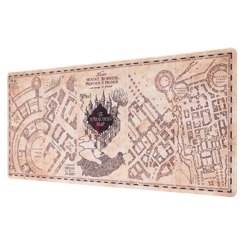 Vue rapprochée du tapis gaming Harry Potter Carte des Maraudeurs avec détails de la surface textile waterproof