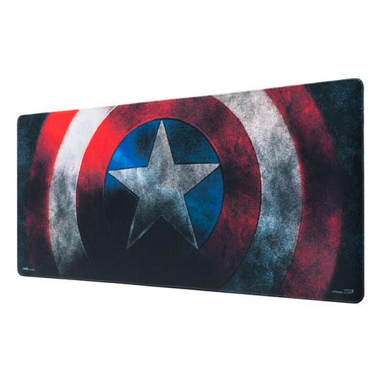 Vue de dessus du tapis gaming Captain America Marvel ERIK montrant le design complet et les couleurs vives