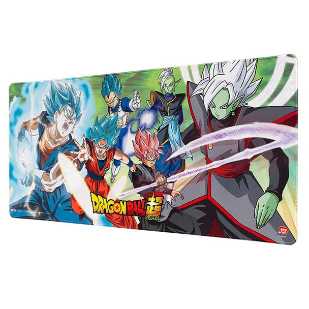 Vue de face du tapis de bureau gaming Dragon Ball Super ERIK avec design coloré et dimensions 80x35 cm