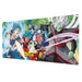 Vue de face du tapis de bureau gaming Dragon Ball Super ERIK avec design coloré et dimensions 80x35 cm