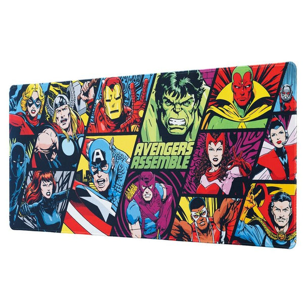 Vue d'ensemble du tapis de bureau gaming Marvel Avengers ERIK avec design coloré et dimensions 80x35 cm
