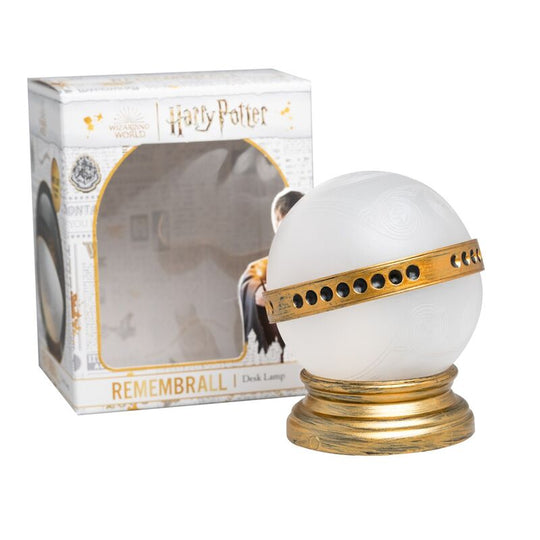 Lampe Harry Potter Remembrall allumée en lumière blanche sur fond noir, vue de face