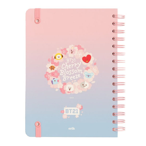 Détail de la reliure wire-o robuste du cahier BT21 Sakura A5 pour une ouverture facile