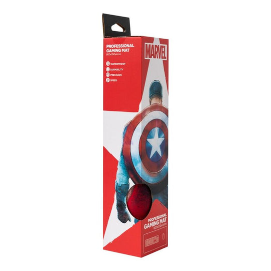Détail de la base antidérapante en caoutchouc du tapis de bureau gaming Captain America Marvel