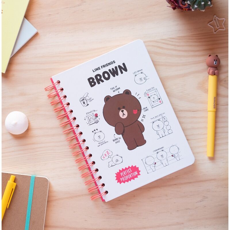 Pochette intérieure intégrée dans la couverture arrière du cahier A5 Line Friends ERIK pour ranger des documents