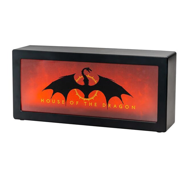 Lampe House of the Dragon ERIK avec effet flamme animée allumée sur fond sombre