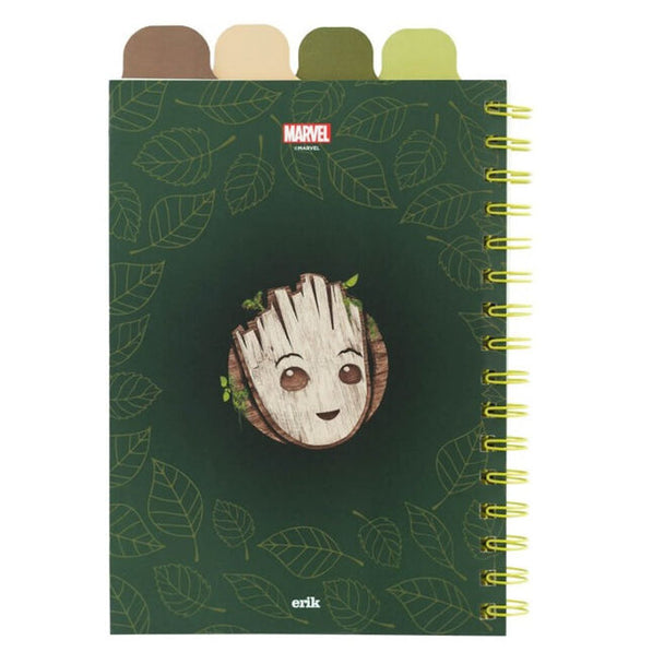 Détail de la reliure wire-o robuste du carnet A5 Marvel Groot ERIK