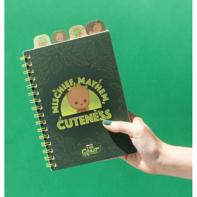 Présentation des 4 intercalaires personnalisés inclus dans le carnet Marvel Groot