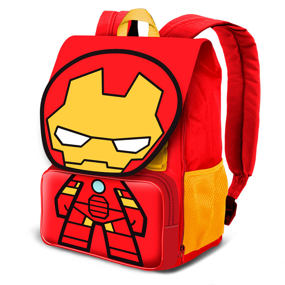 Sac à dos Marvel Iron Man 34 cm avec poches latérales en filet, poche avant zippée et bretelles ajustables, parfait pour l'école.