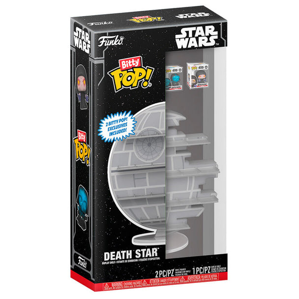 Présentoir Bitty POP Star Wars Death Star avec figurines Palpatine et Dark Vador électrifié sur fond blanc