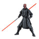 Vue latérale gauche de la figurine Darth Maul montrant les détails de la cape noire