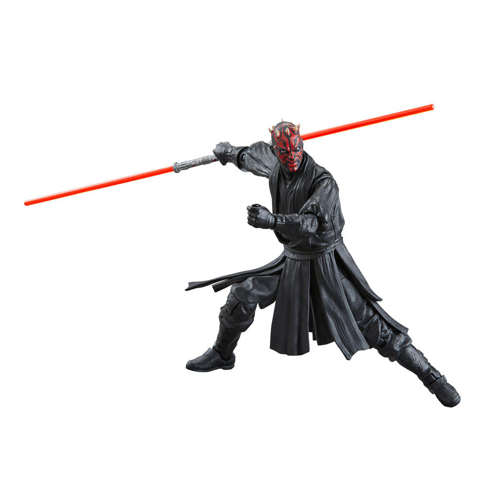 Accessoires inclus avec la figurine Darth Maul, comprenant un double sabre laser rouge