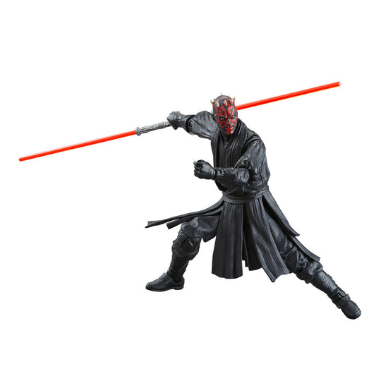 Accessoires inclus avec la figurine Darth Maul, comprenant un double sabre laser rouge