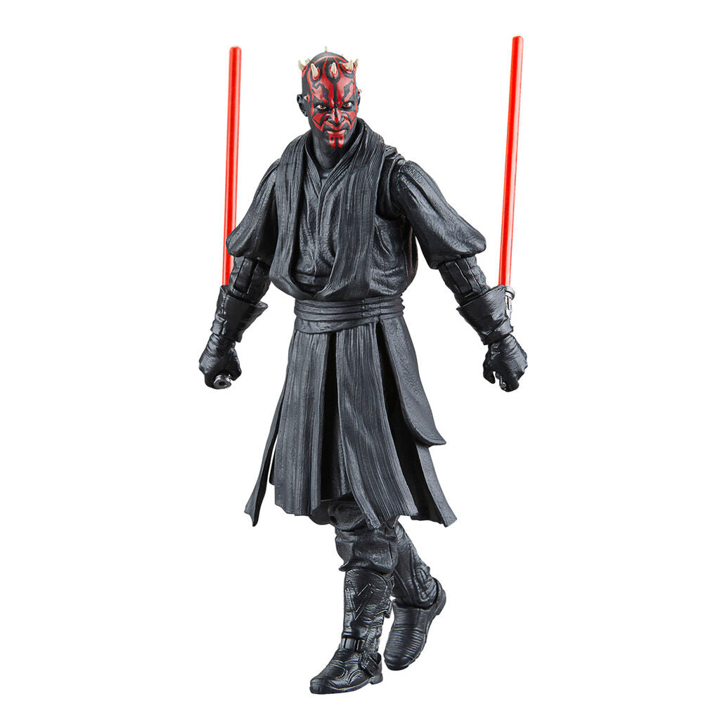 Photo de groupe avec la figurine Darth Maul et ses accessoires sur fond blanc