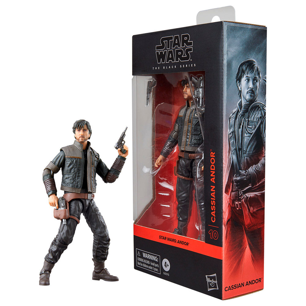 Figurine Star Wars Cassian Andor posée avec arme dans la main droite