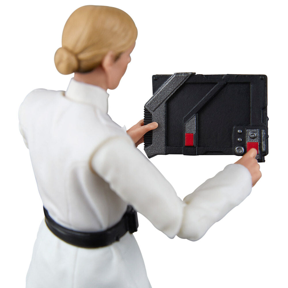 Vue arrière de la figurine Cassian Andor montrant les détails du costume
