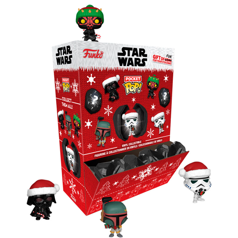 Assortiment de figurines Funko Pocket POP Star Wars Noël, présentation de deux modèles côte à côte sur fond blanc