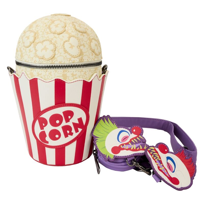 Sac popcorn Killer Klowns Loungefly en cuir vegan violet avec bandoulière scrunchie ajustable