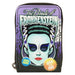 Porte-cartes Loungefly Bride of Frankenstein Neon vue de face avec détails phosphorescents et broderies.