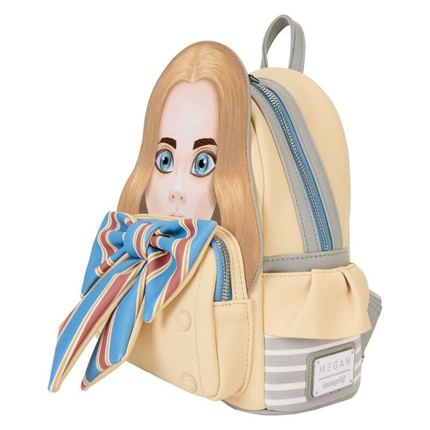 Sac à dos Loungefly Megan M3gan présenté de profil montrant la texture et les finitions