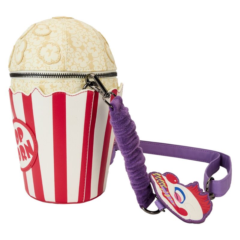 Vue du compartiment principal zippé du sac popcorn Killer Klowns Loungefly avec doublure assortie