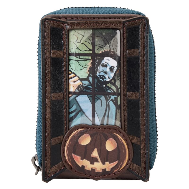 Gros plan sur les détails imprimés et le PVC transparent phosphorescent du porte-cartes Loungefly