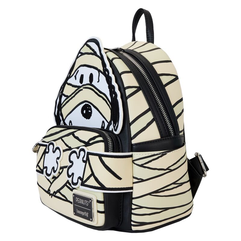 Photo montrant les sangles ajustables en cuir vegan du sac Loungefly Snoopy Momie
