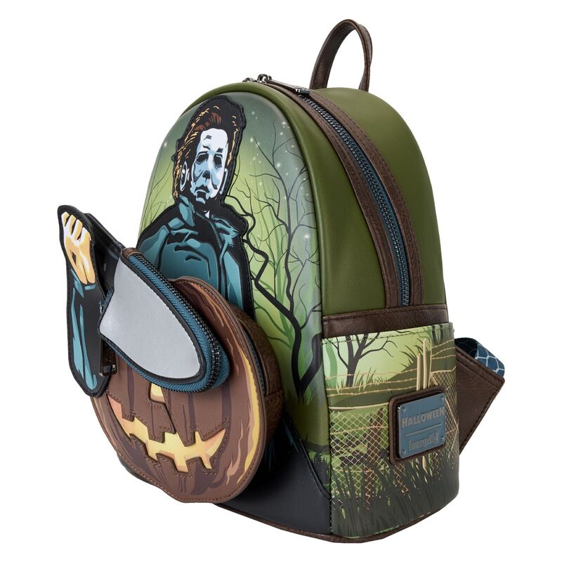 Compartiment principal zippé du sac à dos Loungefly Michael Myers Halloween avec pochette amovible pour pièces de monnaie