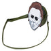 Vue latérale du sac Loungefly Michael Myers Halloween montrant la bandoulière amovible et la doublure assortie