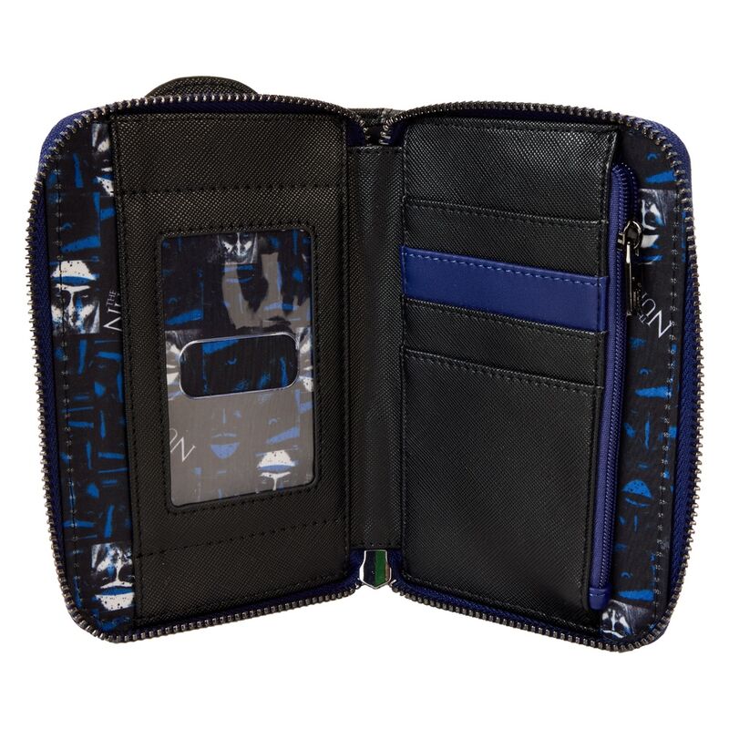Fermeture zippée et quincaillerie métallique argentée brillante du portefeuille Loungefly The Nun