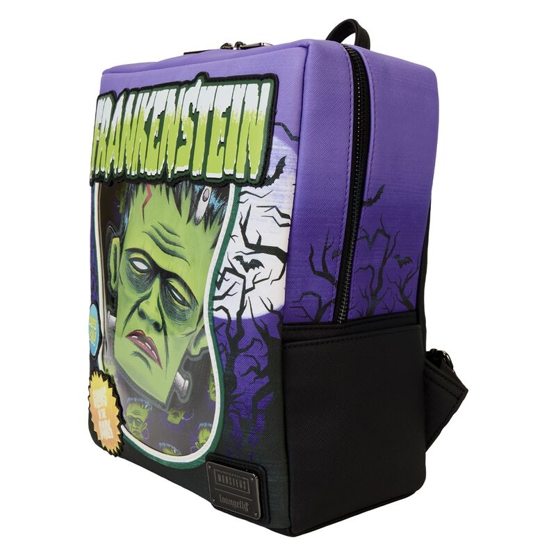 Détails des appliqués et du PVC transparent sur le sac à dos Frankenstein Neon Mask Loungefly