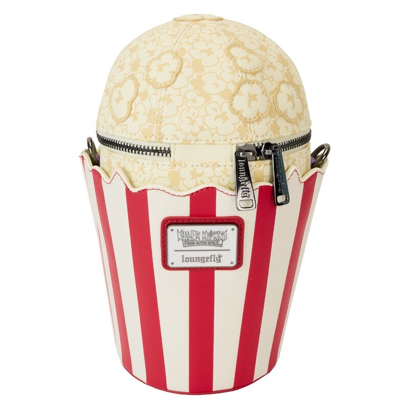 Sac popcorn Killer Klowns Loungefly porté en bandoulière montrant son style unique et audacieux