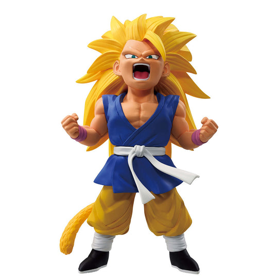 Figurine Son Goku Super Saiyan 3 de 14cm en pose dynamique de face, édition BANPRESTO Dragon Ball GT