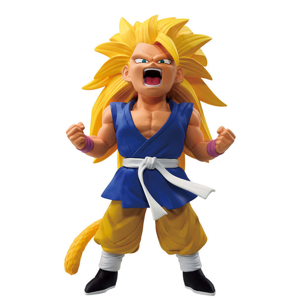 Figurine Son Goku Super Saiyan 3 de 14cm en pose dynamique de face, édition BANPRESTO Dragon Ball GT