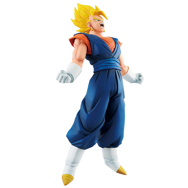 Vue latérale de la figurine Super Vegito montrant la posture dynamique et l’expression déterminée