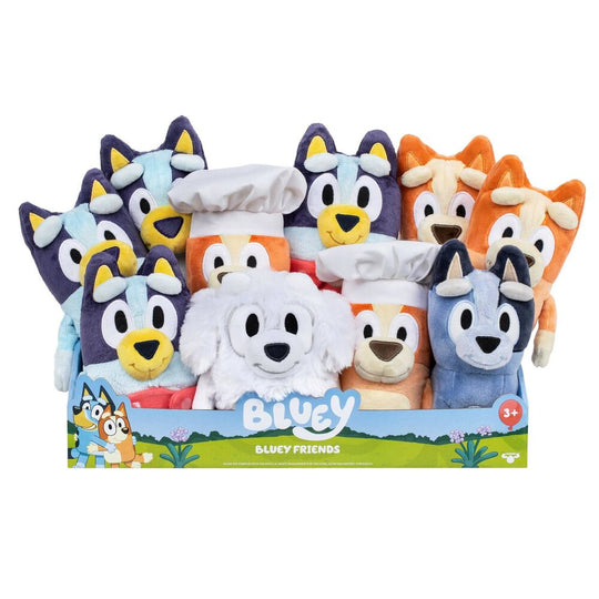 Peluche Bluey Friends assortie de 20cm, douce et colorée, idéale pour les enfants.