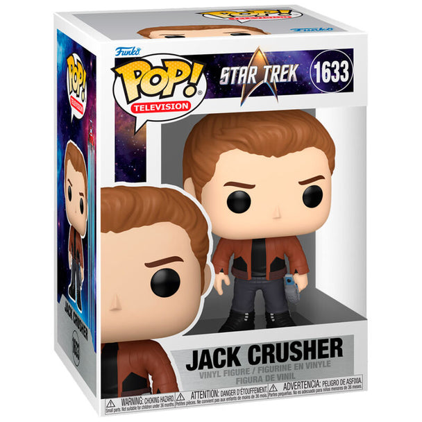 Figurine Funko POP Star Trek Jack Crusher en vinyle, vue de face dans sa boîte cadeau