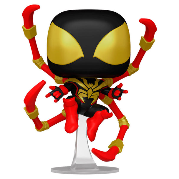 Vue latérale de la figurine Funko POP Marvel Miles Morales Iron Spider montrant les textures vinyle