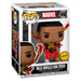 Image rapprochée du visage de la figurine Funko POP Miles Morales Iron Spider avec yeux expressifs