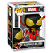Figurine Funko POP de Miles Morales Iron Spider de face avec détails colorés et boîte cadeau