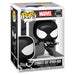 Figurine Funko POP Spider-Man Symbiote Suit Marvel en vinyle, 9 cm, vue de face avec détails du costume noir et blanc.