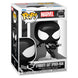 Figurine Funko POP Spider-Man Symbiote Suit Marvel en vinyle, 9 cm, vue de face avec détails du costume noir et blanc.