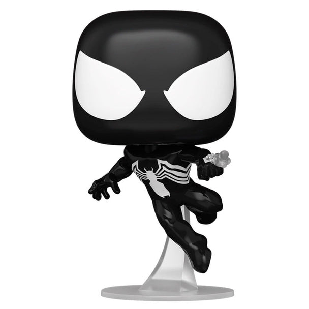 Boîte cadeau de la figurine Funko POP Spider-Man Symbiote Suit Marvel, présentant le packaging officiel avec logo et illustrations.