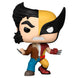 Figurine Funko POP Marvel Wolverine avec griffes acérées et costume jaune et bleu, présentée en boîte