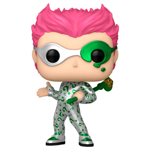 Vue rapprochée de la figurine Funko POP The Riddler avec détails précis du costume et du visage