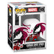 Vue rapprochée de la figurine Funko POP Carnage Ghost Spider avec détails précis et couleurs vives