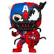 Vue détaillée de la figurine Funko POP Carnage Captain America montrant les couleurs vives et le design soigné.