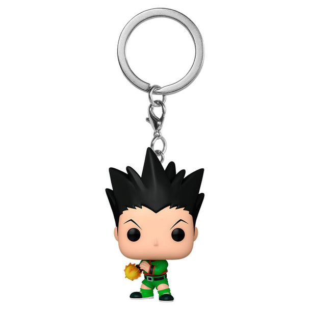 Porte-clés Hunter x Hunter FUNKO Pocket POP Gon Freecss accroché à un anneau métallique, vue rapprochée du design