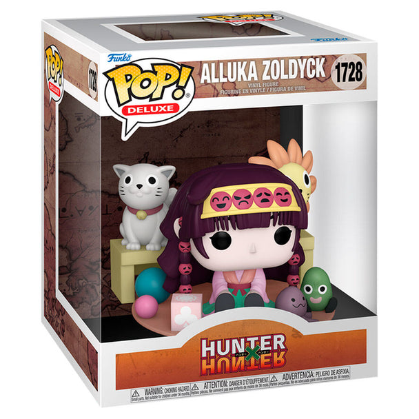Vue rapprochée de la figurine Funko POP Alluka Zoldyck Hunter x Hunter montrant les finitions soignées et la boîte collector