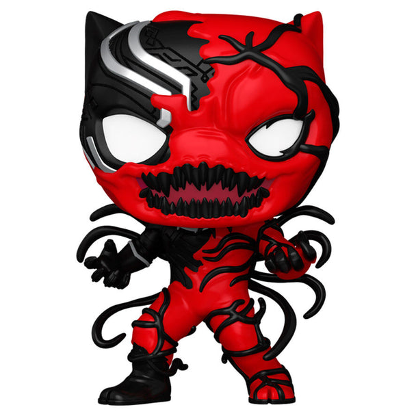 Vue rapprochée de la figurine Funko POP Marvel Carnage Black Panther avec détails précis et couleurs vives